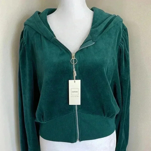 Reflex Green Zip Front Velour Hoodie - Picture 2 of 14
